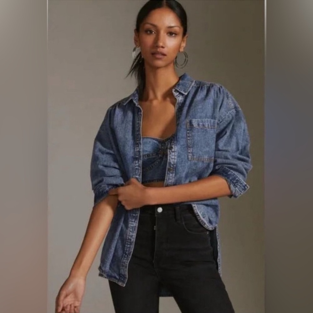 Anthropologie Pilcro Washed Denim Long Sleeve Shirt, Like New